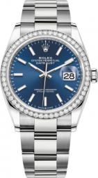 Rolex Datejust 36-126284RBR (Oystersteel Oyster Bracelet, Bright-blue Index Dial, Diamond Bezel) (m126284rbr-0010)