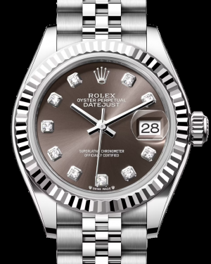 Rolex Lady-Datejust 28-279174 (Oystersteel Jubilee Bracelet, Gold Diamond-set Dark-grey Dial, Fluted Bezel)
