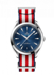 Omega Seamaster Aqua Terra 150M 41-220.12.41.21.03.004 (Blue/Red/White NATO Strap, Horizontal-teak Blue Index Dial, Stainless Steel Bezel) (Omega 220.12.41.21.03.004)