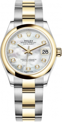 Rolex Datejust 31-278243 (Yellow Rolesor Oyster Bracelet, Gold Diamond-set White MOP Dial, Domed Bezel)