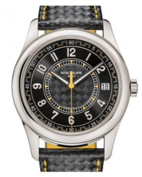 Patek Philippe Calatrava 40-6007G-001 (Black Carbon-embossed Calfskin Strap, Ebony-black Yellow-marker Carbon Arabic Dial, White Gold Smooth Bezel) (6007G-001)