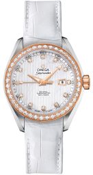 Omega Seamaster Aqua Terra 150M 34-231.28.34.20.55.002 (White Alligator Leather Strap, Vertical-teak White MOP Diamond Index Dial, Red Gold Diamond-set Bezel) (Omega 231.28.34.20.55.002)