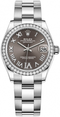 Rolex Datejust 31-278384RBR (Oystersteel Oyster Bracelet, VI Diamond-set Dark-grey Dial, Diamond Bezel)