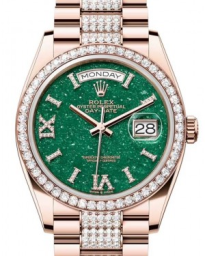 Rolex Day-Date 36-128345RBR (Everose Gold Diamond-set President Bracelet, VI IX Gold Diamond-set Green Adventurine Dial, Diamond Bezel) (m128345rbr-0069)