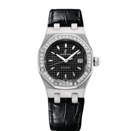 Audemars Piguet Royal Oak 33-77321ST.ZZ.D002CR.01 (Black Alligator Leather Strap, Grande Tapisserie Black Index Dial, Stainless Steel Diamond-set Bezel) (77321ST.ZZ.D002CR.01)