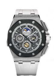 Audemars Piguet Royal Oak Offshore 44-26571IO.OO.A010CA.01 (White Rubber Strap, Transparent Sapphire Openworked Grey Index Dial, Black Ceramic Smooth Bezel) (26571IO.OO.A010CA.01)