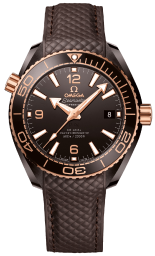 Omega Seamaster Planet Ocean 600M 39.5-215.62.40.20.13.001 (Brown Structured Rubber Strap, Black Ceramic Arabic/Index Dial, Rotating Black Ceramic Bezel) (Omega 215.62.40.20.13.001)