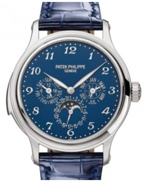 Patek Philippe Grand Complications 42-5374G-001 (Shiny Dusk-blue Alligator Leather Strap, Blue Enamel Arabic Dial, White Gold Smooth Bezel)