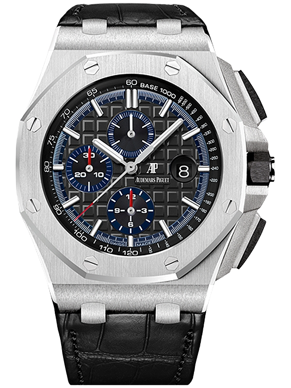 Audemars Piguet Royal Oak Offshore 44-26412PT.OO.A002CR.01 (Black Alligator Leather Strap, Méga Tapisserie Black Index Dial, Platinum Smooth Bezel)