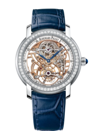 Audemars Piguet Jules Audemars 39-26357PT.ZZ.D028CR.01 (Blue Alligator Leather Strap, White MOP Openworked Dial, White Gold Diamond-set Bezel) (26357PT.ZZ.D028CR.01)