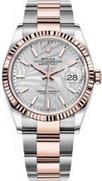 Rolex Datejust 36-126231 (Everose Rolesor Oyster Bracelet, Silver Palm Index Dial, Fluted Bezel)