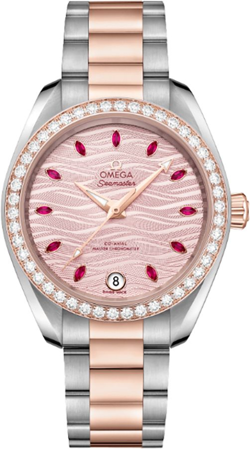 Omega Seamaster Aqua Terra 150M 34-220.25.34.20.60.001 (Stainless Steel & Sedna Gold Bracelet, Wave-embossed Pale-pink Index Dial, Sedna Gold Diamond-set Bezel)