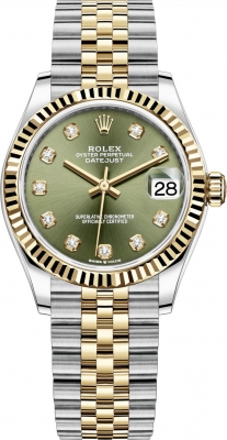 Rolex Datejust 31-278273 (Yellow Rolesor Jubilee Bracelet, Gold Diamond-set Olive-green Dial, Fluted Bezel)
