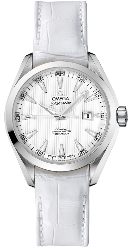 Omega Seamaster Aqua Terra 150M 34-231.13.34.20.04.001 (White Alligator Leather Strap, Vertical-teak Silver-toned Index Dial, Stainless Steel Bezel)