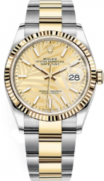 Rolex Datejust 36-126233 (Yellow Rolesor Oyster Bracelet, Golden Palm Index Dial, Fluted Bezel) (m126233-0038)