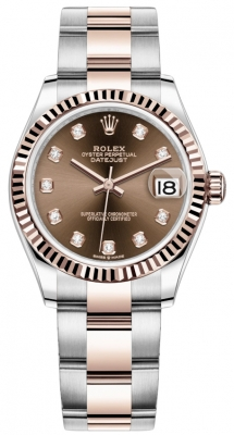 Rolex Datejust 31-278271 (Everose Rolesor Oyster Bracelet, Gold Diamond-set Chocolate Dial, Fluted Bezel)