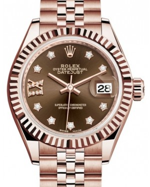 Rolex Lady-Datejust 28-279175 (Everose Gold Jubilee Bracelet, Gold Diamond IX-set Chocolate Dial, Fluted Bezel)