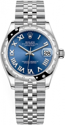 Rolex Datejust 31-278344RBR (Oystersteel Jubilee Bracelet, Bright-blue Roman Dial, Domed Diamond Bezel)