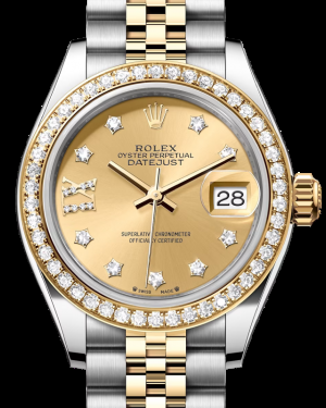 Rolex Lady-Datejust 28-279383RBR (Yellow Rolesor Jubilee Bracelet, Gold Diamond IX-set Champagne Dial, Diamond Bezel)