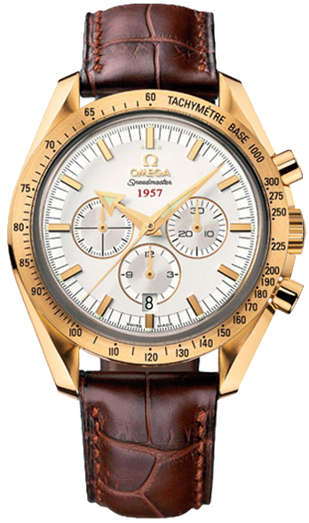 Omega Speedmaster Non-Moonwatch 42-321.53.42.50.02.001 (Brown Alligator Leather Strap, Silver-toned Index Dial, Yellow Gold Tachymeter Bezel)