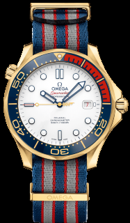 Omega Seamaster Diver 300M 41-212.62.41.20.04.001 (Blue/Red/Grey NATO Strap, White Dot Index Dial, Rotating Blue Ceramic Bezel)