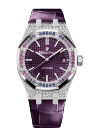 Audemars Piguet Royal Oak 37-15452BC.ZY.D600CR.01 (Purple Alligator Leather Strap, Grande Tapisserie Purple Index Dial, Brilliant-cut Graded-blue/pink Sapphire-set Bezel) (15452BC.ZY.D600CR.01)