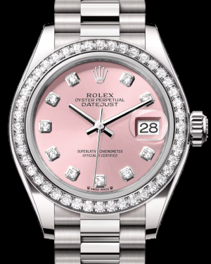 Rolex Lady-Datejust 28-279139RBR (White Gold President Bracelet, Gold Diamond-set Pink Dial, Diamond Bezel)