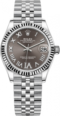 Rolex Datejust 31-278274 (Oystersteel Jubilee Bracelet, VI Diamond-set Dark-grey Dial, Fluted Bezel)