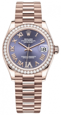 Rolex Datejust 31-278285RBR (Everose Gold President Bracelet, VI Diamond-set Aubergine Dial, Diamond Bezel)