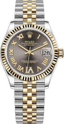 Rolex Datejust 31-278273 (Yellow Rolesor Jubilee Bracelet, VI Diamond-set Dark-grey Dial, Fluted Bezel)