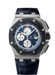 Audemars Piguet Royal Oak Offshore 44-26401PO.OO.A018CR.01 (Blue Alligator Leather Strap, Méga Tapisserie Blue Index Dial, Black Ceramic Smooth Bezel) (26401PO.OO.A018CR.01)