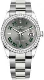 Rolex Datejust 36-126284RBR (Oystersteel Oyster Bracelet, Slate Roman Dial, Diamond Bezel) (m126284rbr-0038)