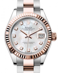 Rolex Lady-Datejust 28-279171 (Everose Rolesor Oyster Bracelet, Gold Diamond-set White MOP Dial, Fluted Bezel) (m279171-0014)