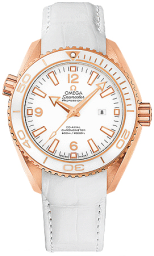 Omega Seamaster Planet Ocean 600M 37.5-232.63.38.20.04.001 (White Alligator Leather Strap, White Arabic/Index Dial, Rotating White Ceramic Bezel) (Omega 232.63.38.20.04.001)