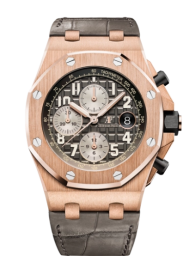 Audemars Piguet Royal Oak OffShore 42-26470OR.OO.A125CR.01 (Grey Alligator Leather Strap, Méga Tapisserie Ruthenium-grey Arabic Dial, Pink Gold Smooth Bezel) (26470OR.OO.A125CR.01)