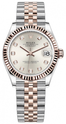 Rolex Datejust 31-278271 (Everose Rolesor Jubilee Bracelet, Gold Diamond-set Silver Dial, Fluted Bezel)