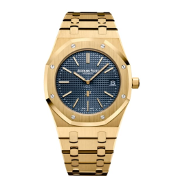 Audemars Piguet Royal Oak 39-15202BA.OO.1240BA.01.A (Yellow Gold Bracelet, Grande Tapisserie Blue Index Dial, Yellow Gold Smooth Bezel) (15202BA.OO.1240BA.01)