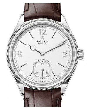 Rolex 1908 39-52509 (Brown Alligator Leather Strap, Intense-white Roman/Index Dial, Domed & Fluted Bezel)