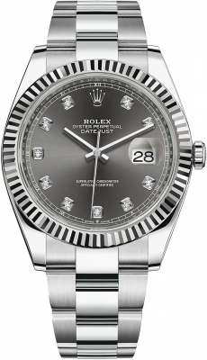 Rolex Datejust 41-126334 (Oystersteel Oyster Bracelet, Gold Diamond-set Slate Dial, Fluted Bezel)