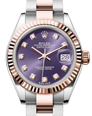 Rolex Lady-Datejust 28-279171 (Everose Rolesor Oyster Bracelet, Gold Diamond-set Aubergine Dial, Fluted Bezel)