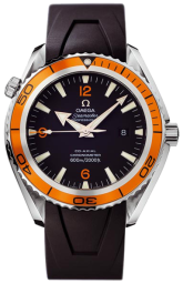 Omega Seamaster Planet Ocean 600M 45.5-2908.50.91 (Black Ridged Rubber Strap, Black Arabic/Index Dial, Rotating Orange Ceramic Bezel) (Omega 2908.50.91)