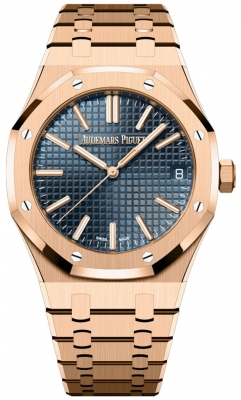 Audemars Piguet Royal Oak 41-15510OR.OO.1320OR.03 (Pink Gold Bracelet, Grande Tapisserie Bleu Nuit Nuage 50 Index Dial, Pink Gold Smooth Bezel)