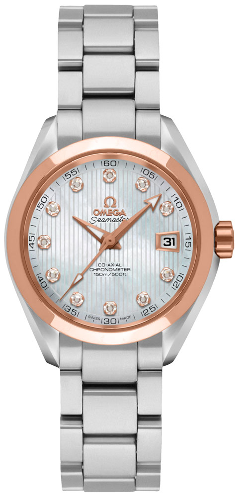 Omega Seamaster Aqua Terra 150M 30-231.20.30.20.55.003 (Stainless Steel Bracelet, Vertical-teak White MOP Diamond Index Dial, Red Gold Bezel)