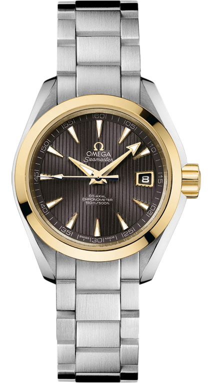 Omega Seamaster Aqua Terra 150M 30-231.20.30.20.06.004 (Stainless Steel Bracelet, Vertical-teak Grey Index Dial, Yellow Gold Bezel)