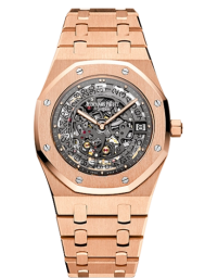 Audemars Piguet Royal Oak 39-15204OR.OO.1240OR.01 (Pink Gold Bracelet, Transparent Sapphire Openworked Dot Index Dial, Pink Gold Smooth Bezel) (15204OR.OO.1240OR.01)