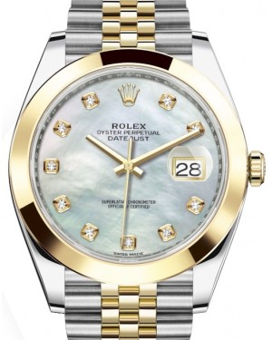 Rolex Datejust 41-126303 (Yellow Rolesor Jubilee Bracelet, Gold Diamond-set White MOP Dial, Smooth Bezel)
