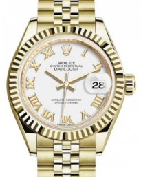 Rolex Lady-Datejust 28-279178 (Yellow Gold Jubilee Bracelet, White Roman Dial, Fluted Bezel) (m279178-0030)