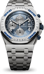 Audemars Piguet Royal Oak Offshore 42-25862SC.ZS.1000ST.02 (Stainless Steel Bracelet, Petite Tapisserie Blue Arabic Dial, Baguette-cut Blue Sapphire/Diamond-set Bezel) (25862SC.ZS.1000ST.02)