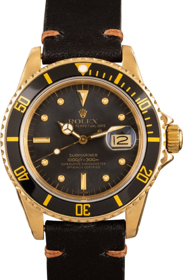 Rolex Submariner 40-16808 (Black Leather Strap, Black Diver Dial, Black Aluminum Bezel)