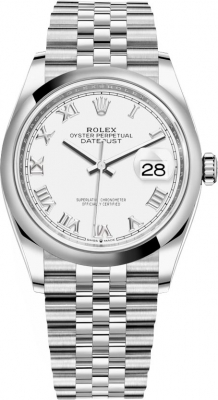 Rolex Datejust 36-126200 (Oystersteel Jubilee Bracelet, White Roman Dial, Domed Bezel)
